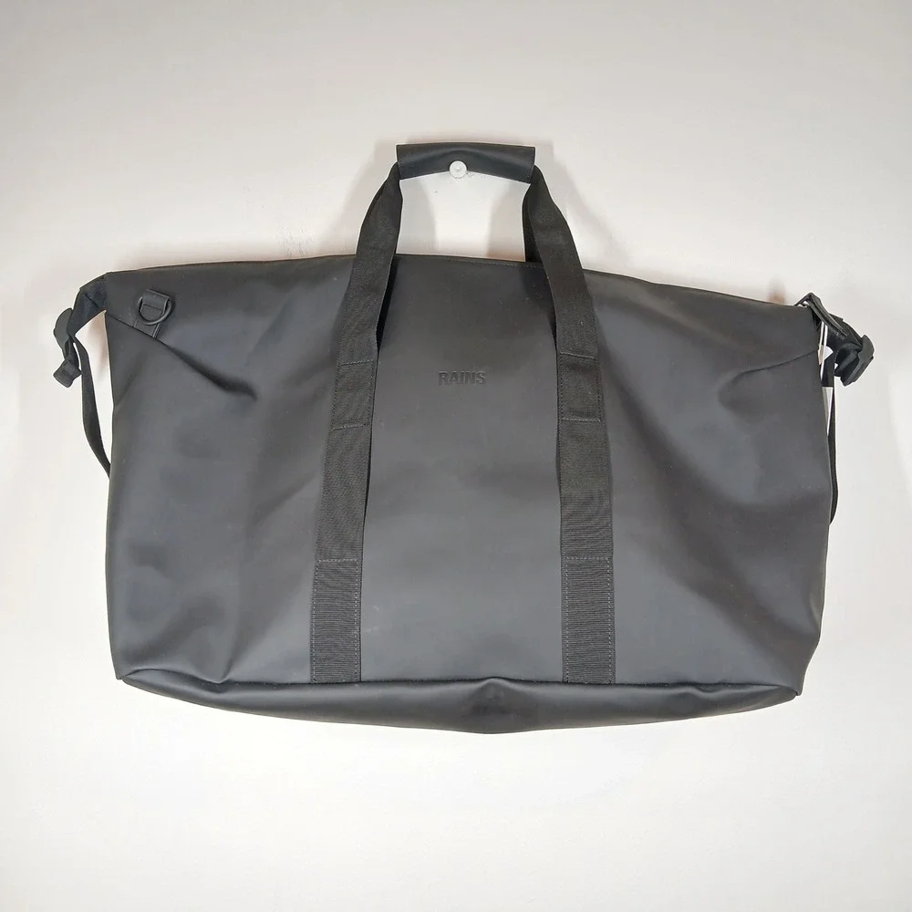 NWT RAINS Duffel Bag Black Waterproof Coated Weekender Travel Gym Modern
